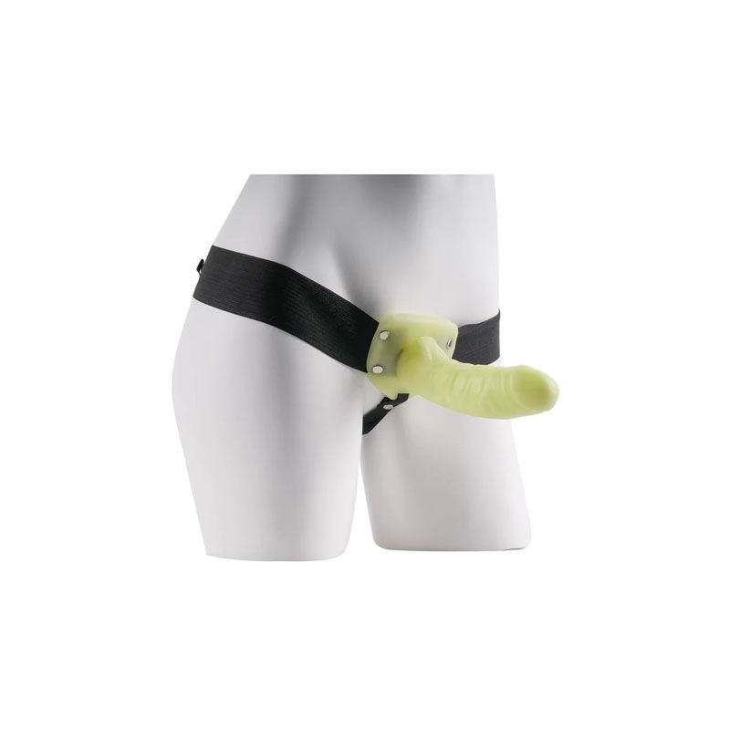 Fetish fantasy series - for him or her hollow strap-on - glow - Product side view, on a mannequin  | Flirtybay.com.au